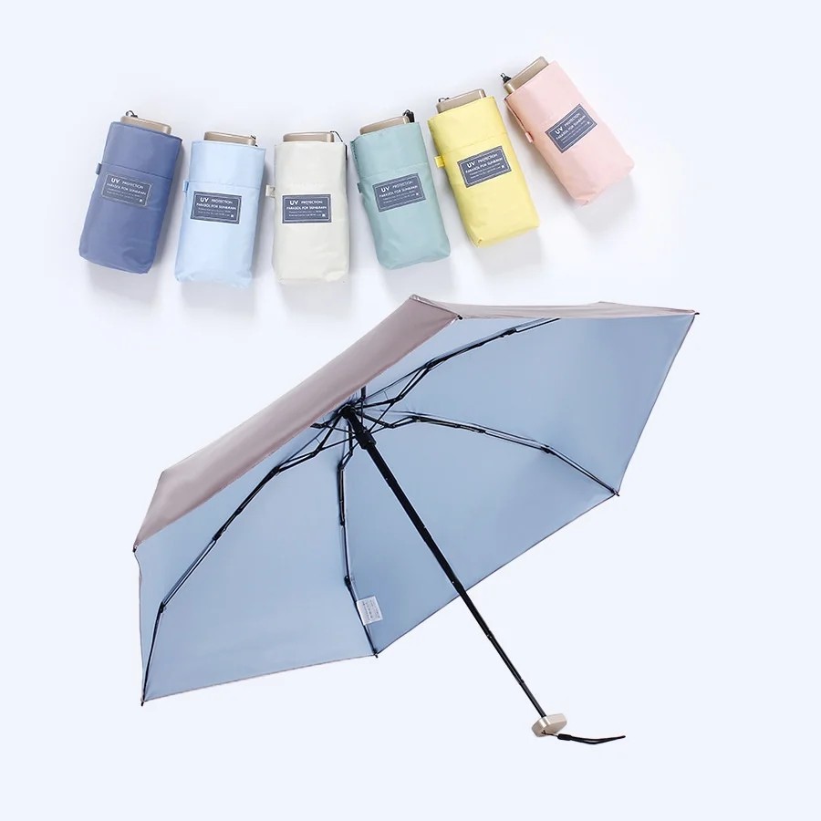 Stock New Collision Cloth Silver Gold Flat Six Fold Ultra Light UV Protection UPF>50 Light Luxury Design Folding Umbrella