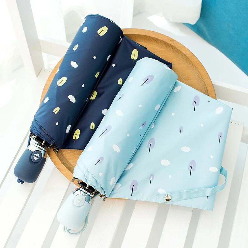 Automatic Three Fold Customized Korean Style Advertising Umbrella UV Protection Business Gift Custom Logo for Sunny Rainy Days