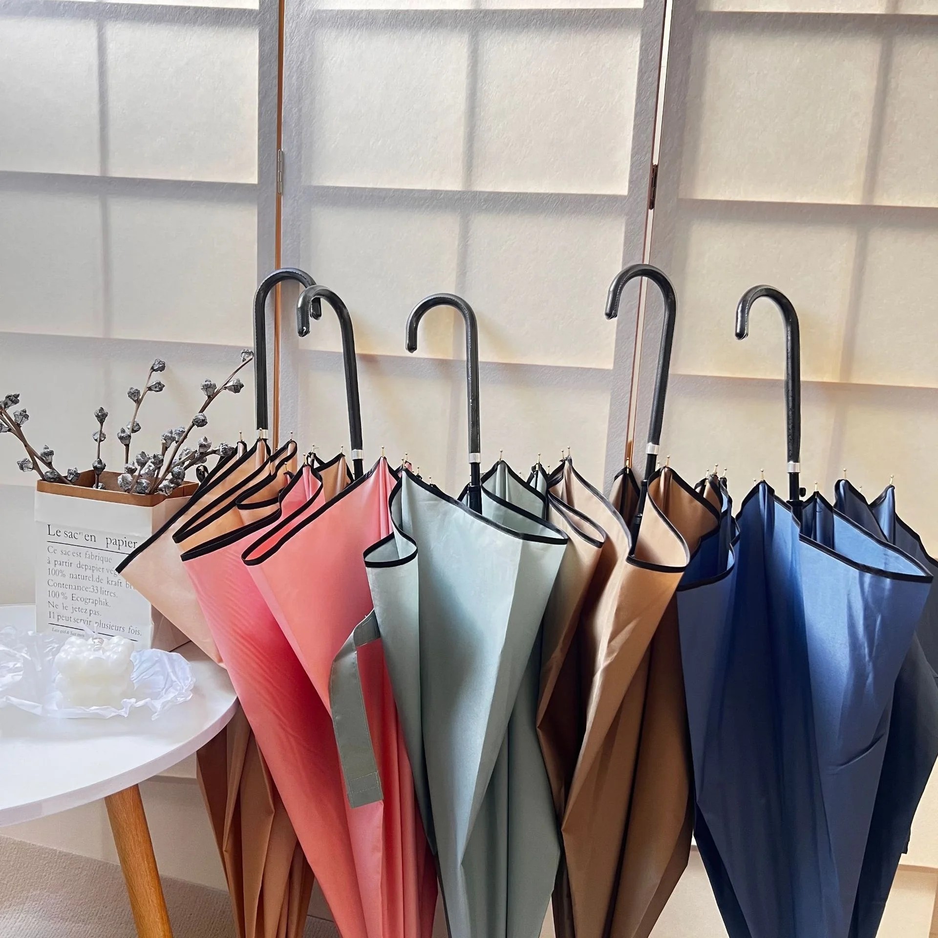 New Modern Simple Long-handled Straight Rod Automatic Hook High-end Feeling Advertising Umbrella UV Protection for Business