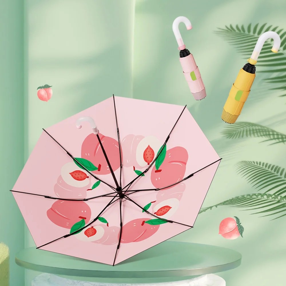 Fruity Peach Reverse Folding Umbrella Waterproof UV Protection Cute Design for Female Students Business Gift Iron Reinforced