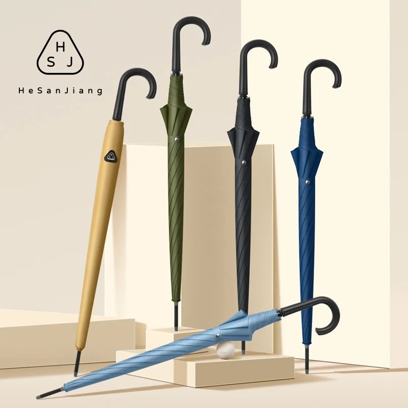 Hoesanjiang Straight-handled Umbrella Both Sunny Rainy Days Enlarged Canopy Windproof Rain-resistant Solid Color Umbrella