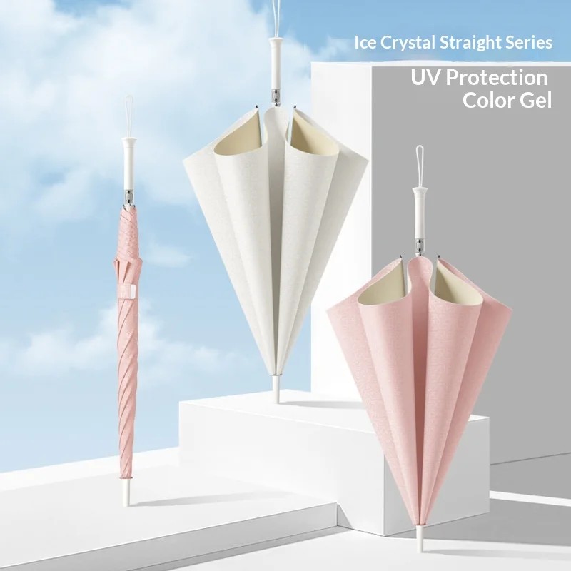 Long-Handle Straight Umbrella Large Folding Design Automatic Opening UV Protection Rainproof Dual-Purpose Sun & Rain Shade