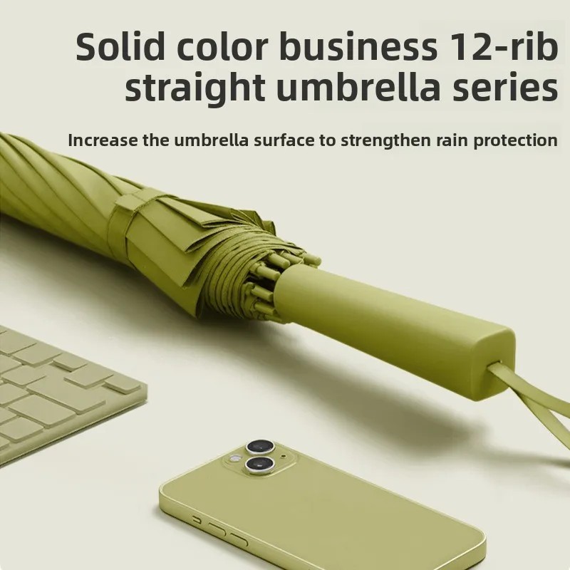 12-Rib Fully-Automatic Simple Fresh Style Solid Color Long Handle Colorful Business Golf Umbrella with Logo Printing