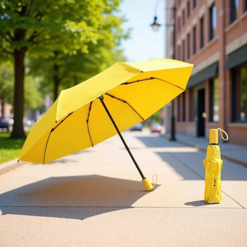 Yellow Folding Colorful Manual 8 Ribs Iron Ribs UV Proof Sun Umbrella for Students Both Sunny and Rainy Days