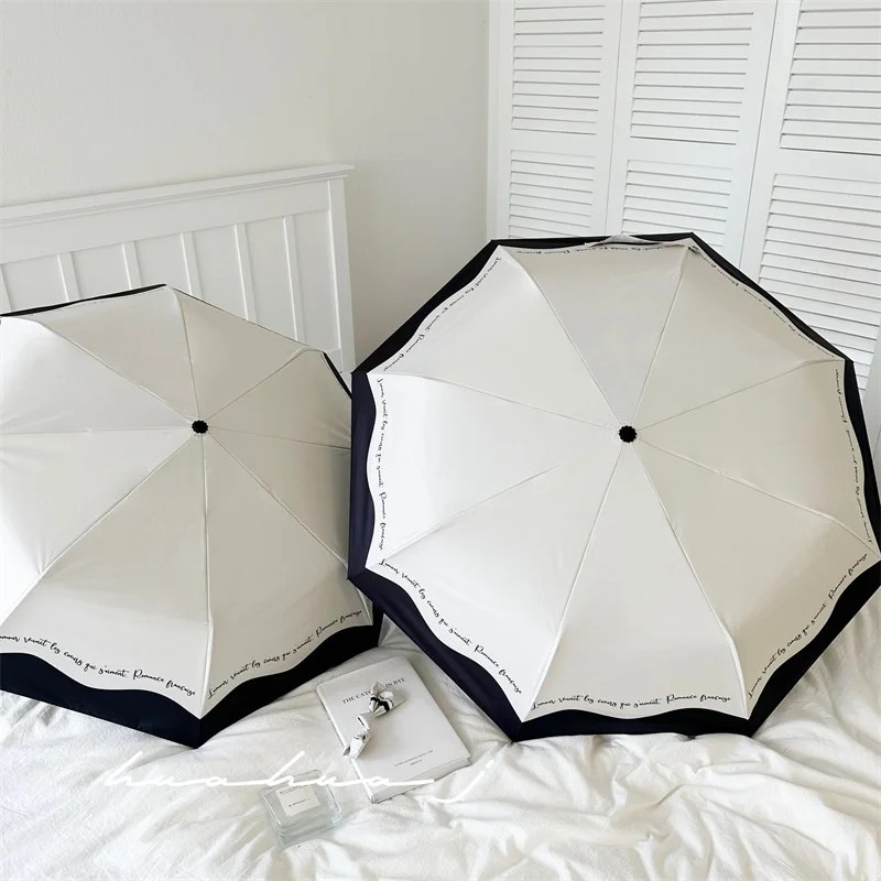 Romantic French-style Automatic Umbrella for Women Modern Design Steel Ribs for Sunny Rainy Days Black/White Trim UV Protection
