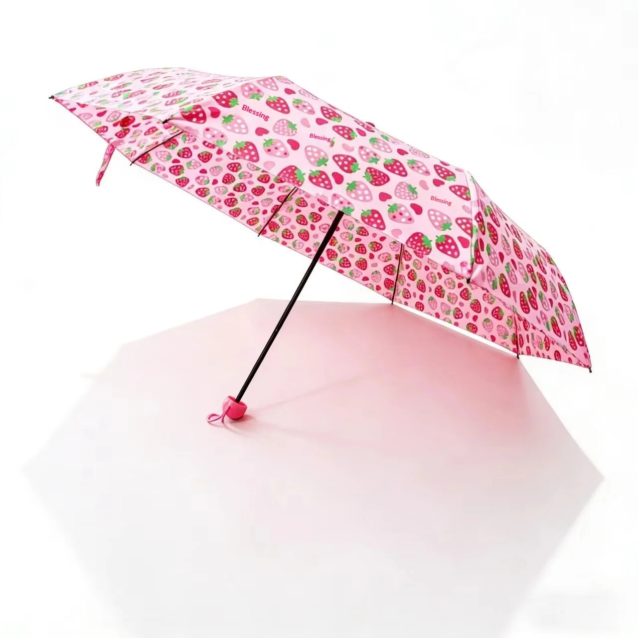 Collision Cloth Manual Sunscreen Umbrella Cute Strawberry Design Foldable Waterproof Iron Ribs Rubber Handle for Sunny Rainy
