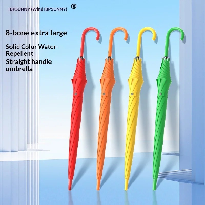 High-end Japanese-style Solid Color Automatic Large Size Windproof UV Protection Polyester Fiber Long-handled Straight Umbrella