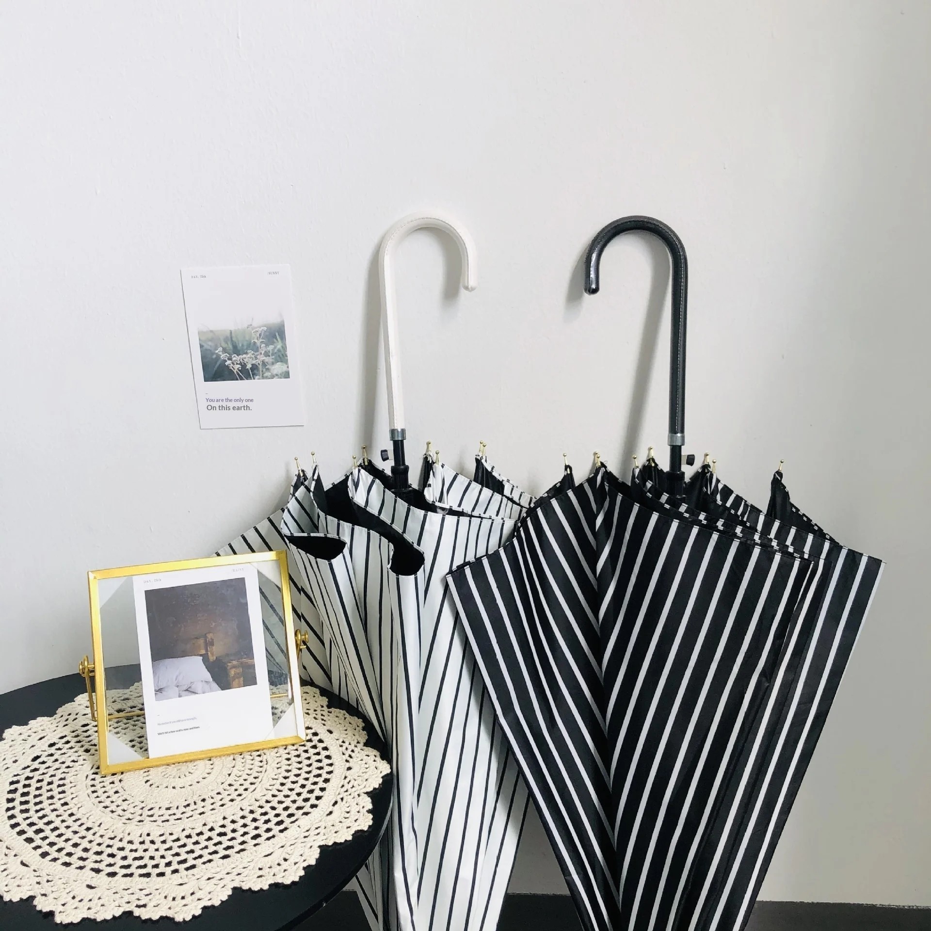 Japanese-style Ins Black-coated Long-handled Sunshade Umbrella Creative Alloy Curved Handle Automatic Opening Straight Umbrella