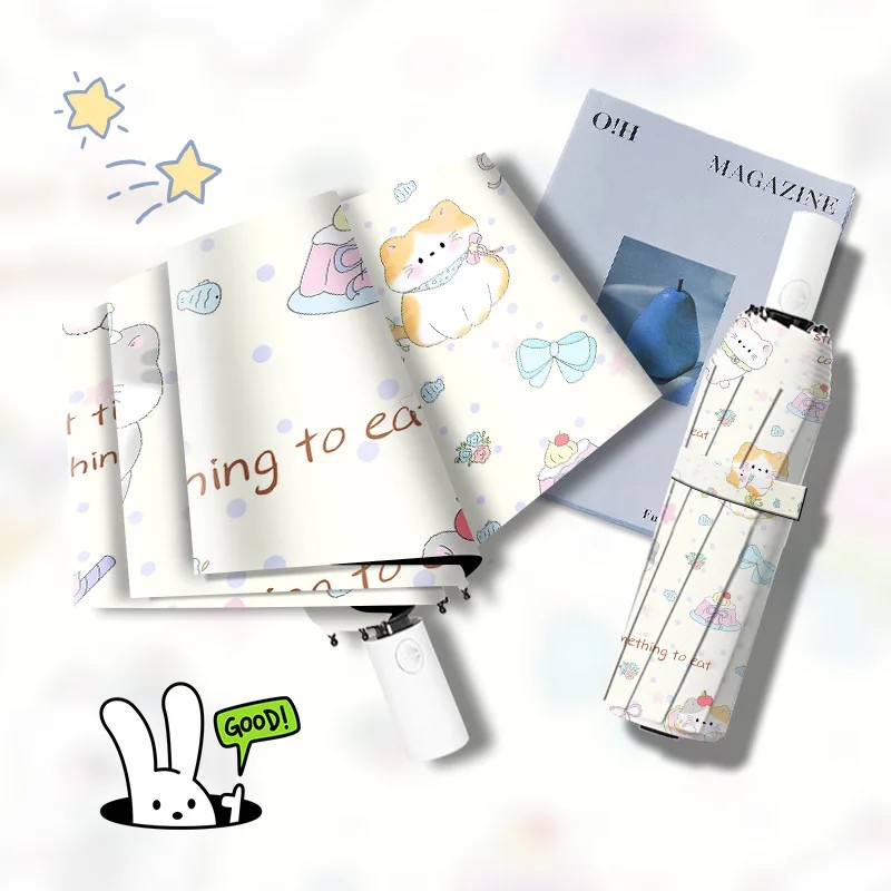 Cartoon Design Sun & Rain Dual-Use UV-Resistant Sun Protection Umbrella Black Glue Stable Delivery Time Bulk