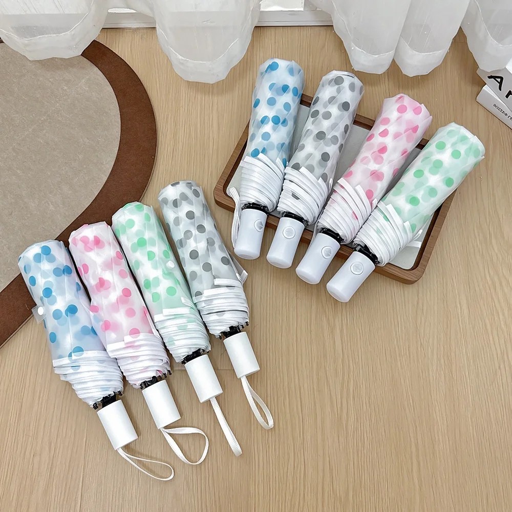 Polka Dot Frosted Transparent High-End Dual-Use Three-Fold Steel Ribs Sunny Rainy Folding Umbrella Internet