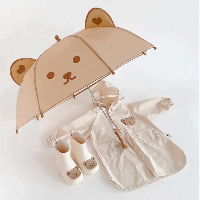 Korean Style Children's Umbrella for Kindergarten Primary School Students Automatic Opening Cute Cartoon Bear Straight Umbrella