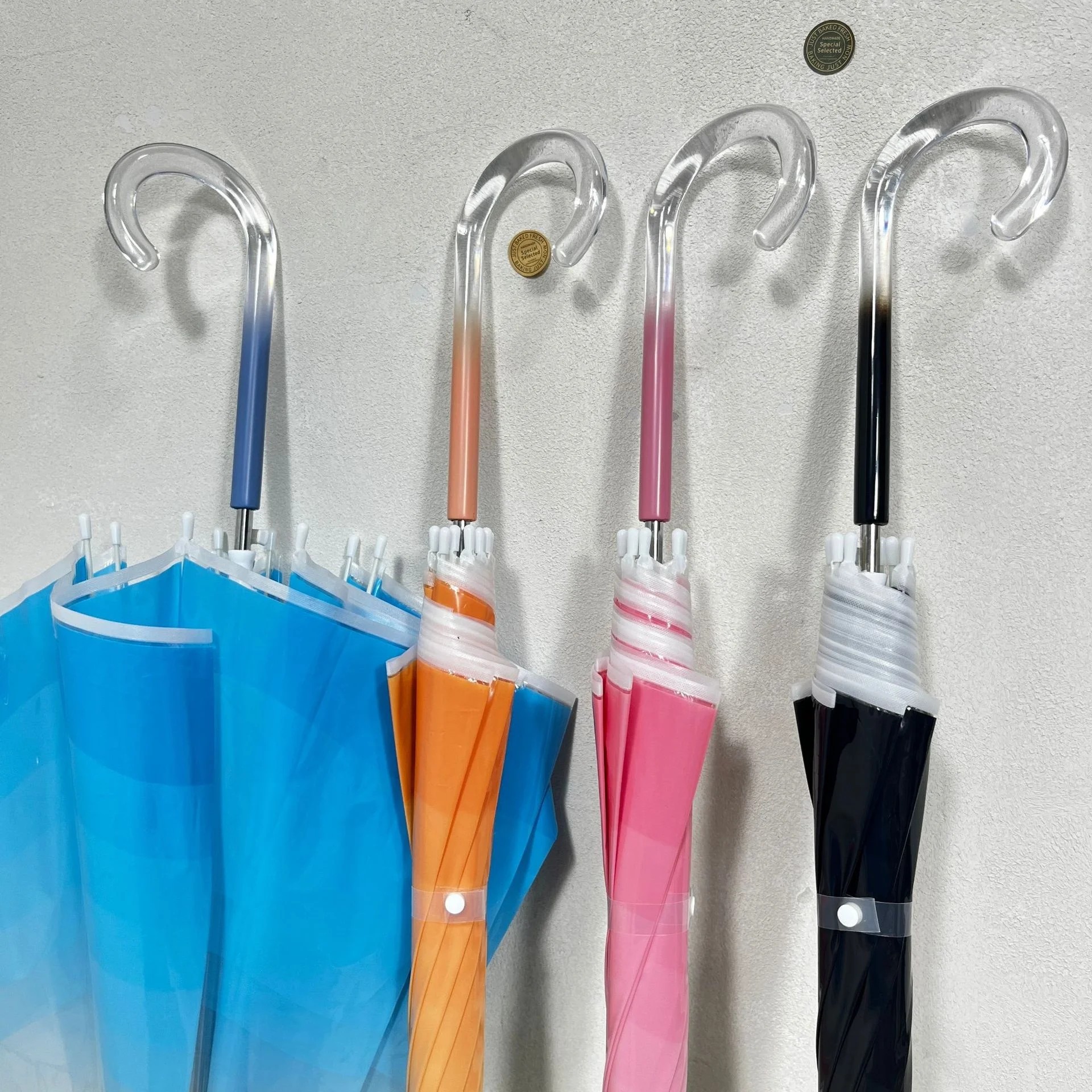 Gradient Automatic Long Handle Transparent Umbrella High Appearance Horizontal Street Umbrella with Straight Rod Creative
