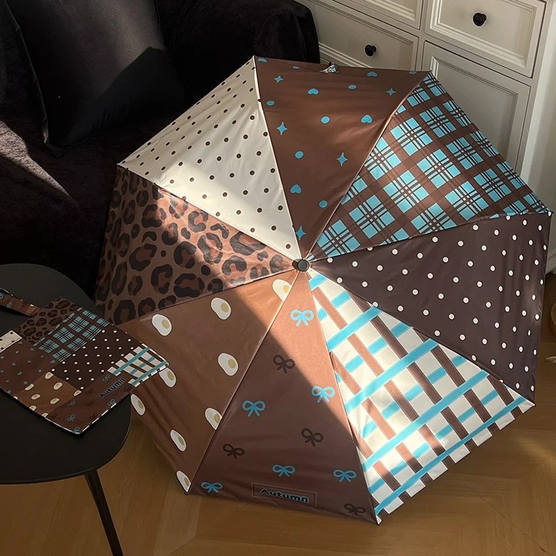 Korean Style Curved Hook Sun Umbrella UV Protection Rainproof Dual Use Portable Women's Folding Manual Black Iron Ribs Business