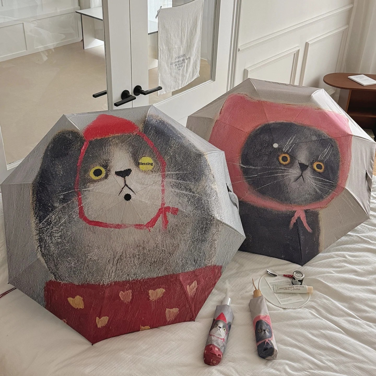 Cross Border New Folding Cartoon Automatic Sun Umbrella with Iron Ribs & Collision Cloth Sunscreen Anti UV for Sunny Rainy Days