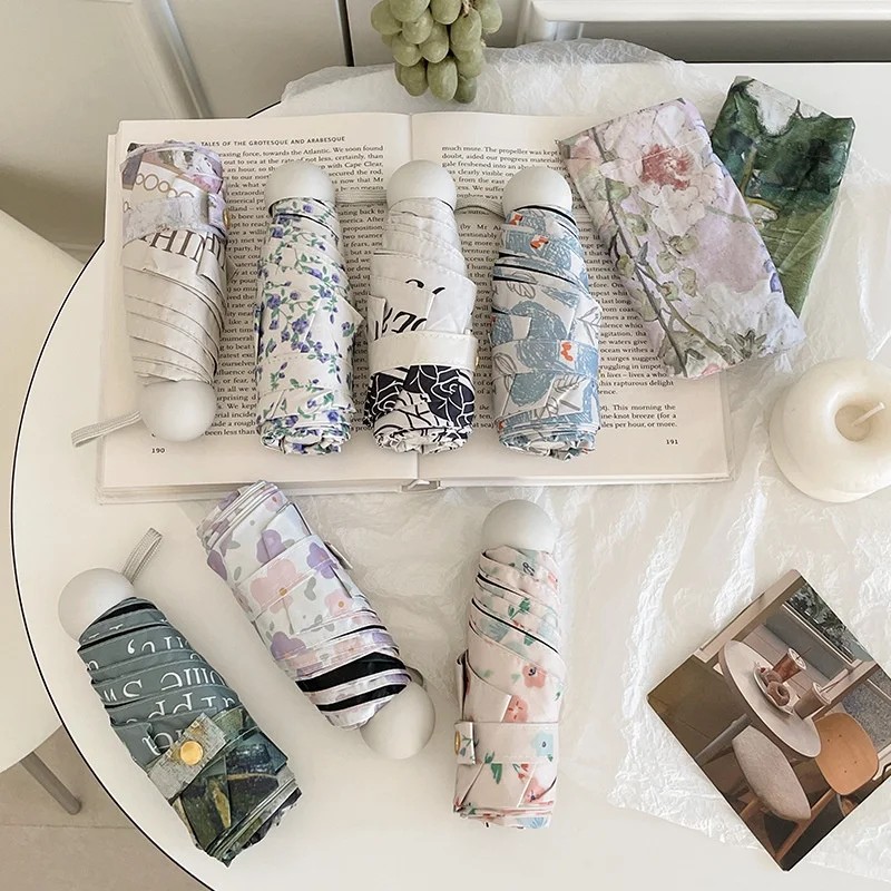 Korean Style Cross Border Floral Series Manual Foldable 8rib Modern Simple Design Sturdy Thickened Dual Purpose Sun Umbrella