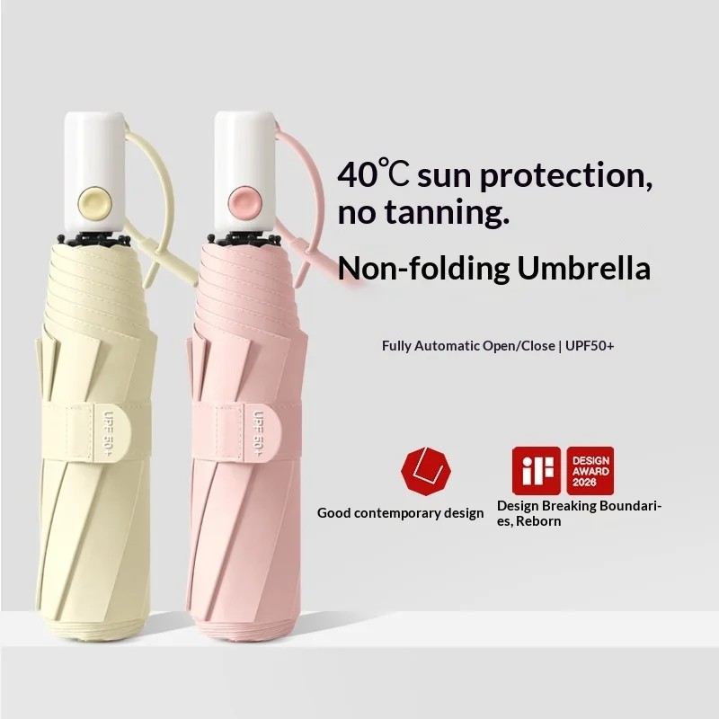 Fully Automatic Detachable Ring Buckle Minimalist Umbrella with UPF 50+ UV protection Foldable for Both Rain Sun Unisex Design