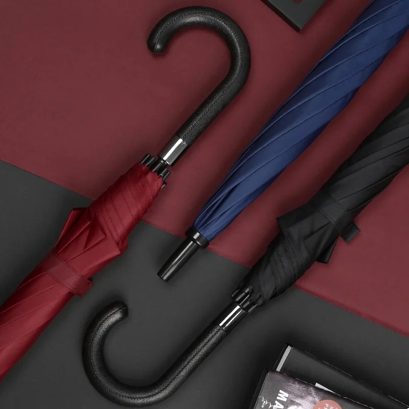 Long-handled 23-inch Straight Rod Fiberglass Automatic Advertising Business Umbrella Curved Handle 8 Ribs Modern Design Custom