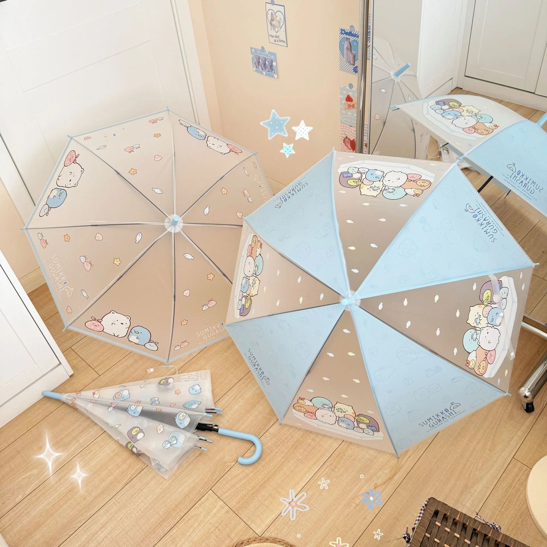 In Stock Cute Corner Creature Frosted Transparent Long Handled Umbrella Enlarged Double-person Shrimp Umbrella Specially