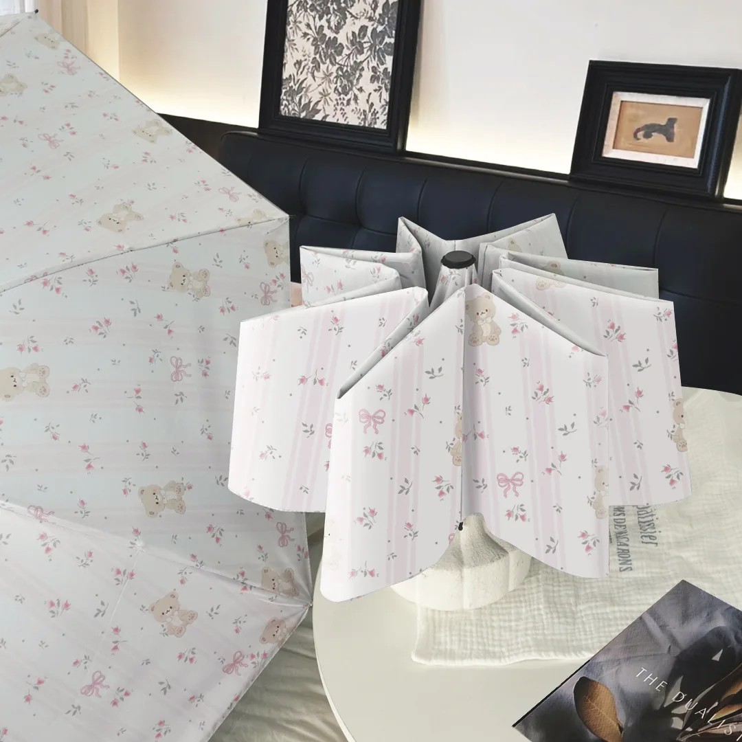 New Automatic Umbrella Female Rain and Sunshine Dual-use Small Fresh Umbrella Sunscreen Folding Cartoon Sun Umbrella Student