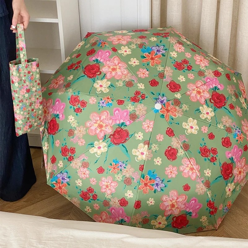 Fresh Stylish Printed Dual Use Umbrella Compact Portable Foldable Manual 8 Ribs UV protection Sun Umbrella