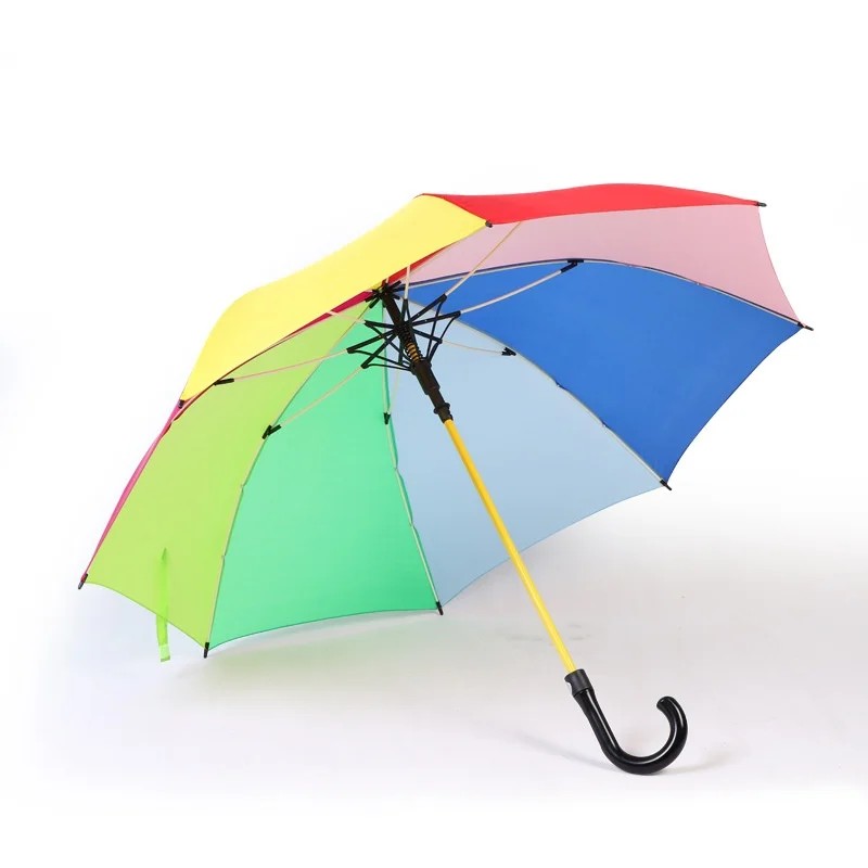 Manufacturer Custom Rainbow Umbrella 8rib Large Straight Handle Plastic Collision Cloth Printing Advertising Business Gift
