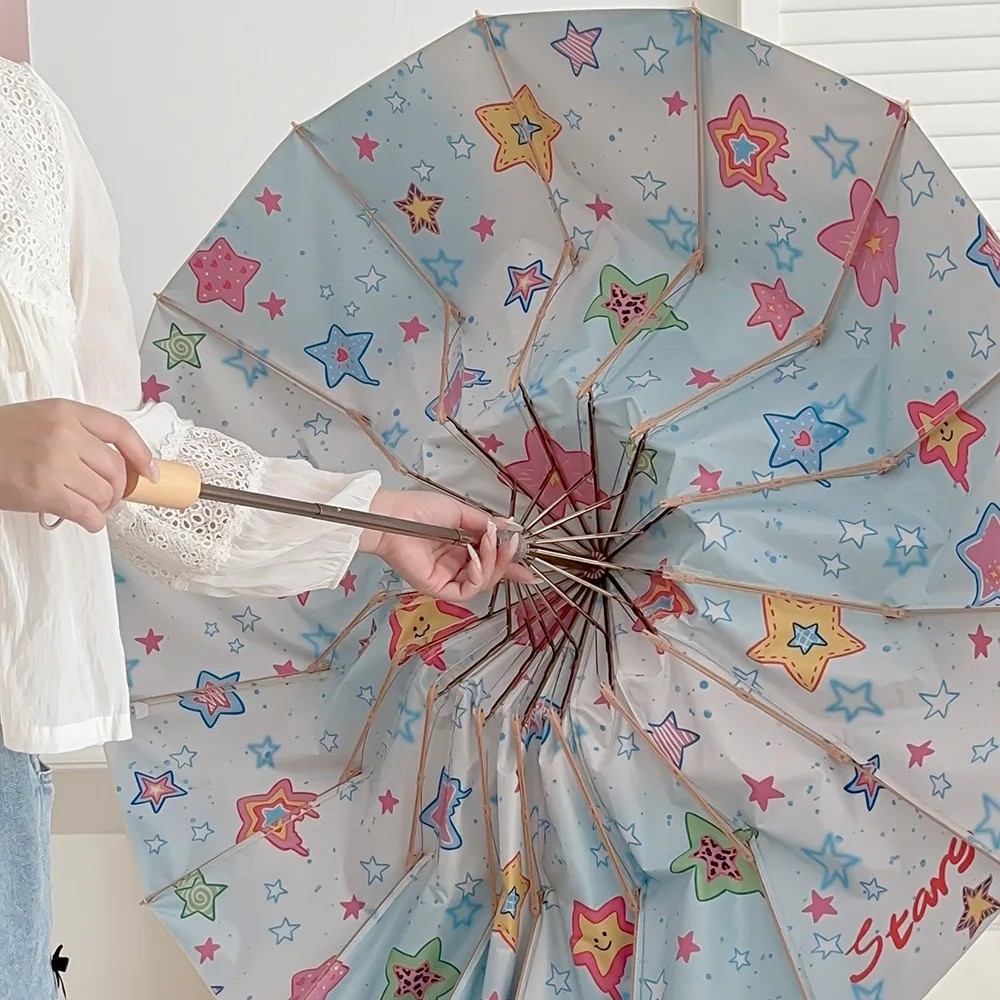 16 Rib Manual Folding Umbrella Enlarged Sun protection Umbrella for Sunny Rainy Days Anti-UV Women's Student Umbrella Wholesale