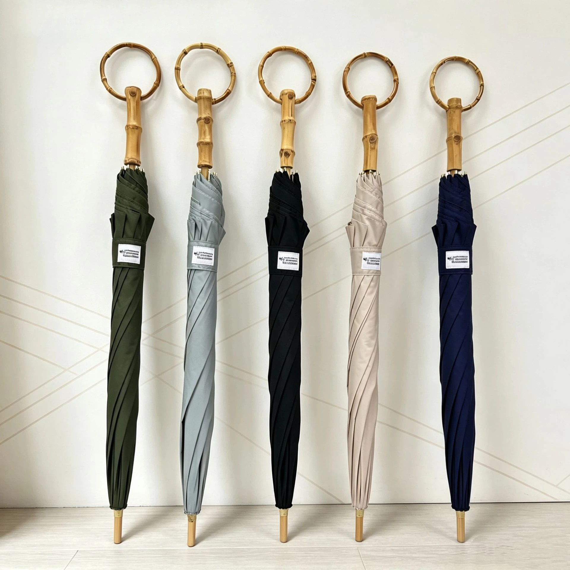 New Japanese Style UPF 50+ Straight Handle Umbrella 280T Pongee Fabric Creative Vintage Bamboo Joint Handle Advertising Umbrella