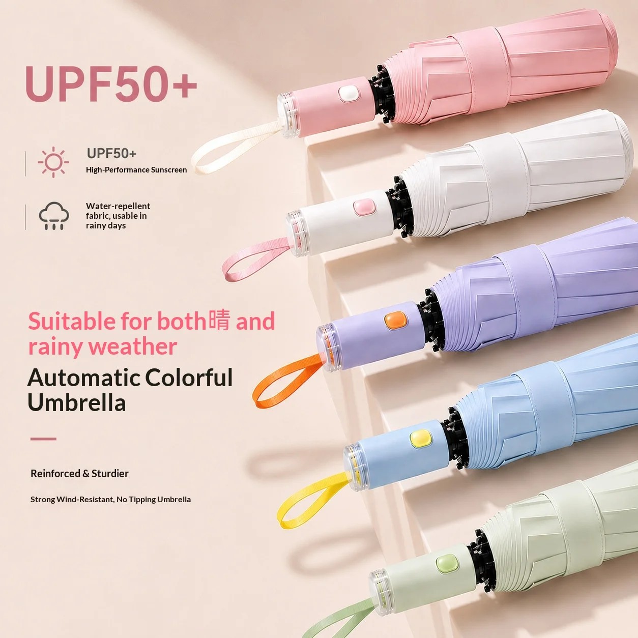 Candy-colored Automatic Opening Ultra-light Women's Dual-Use Sun Protection Rain Umbrella with Modern Design