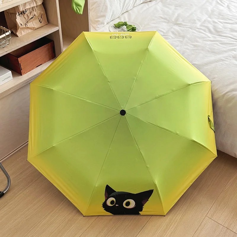 Musheng Fully Automatic Sunny Rainy Dual-use Black Collision Cloth Folding Umbrella Sunscreen Anti-UV Cartoon Black Cat Student