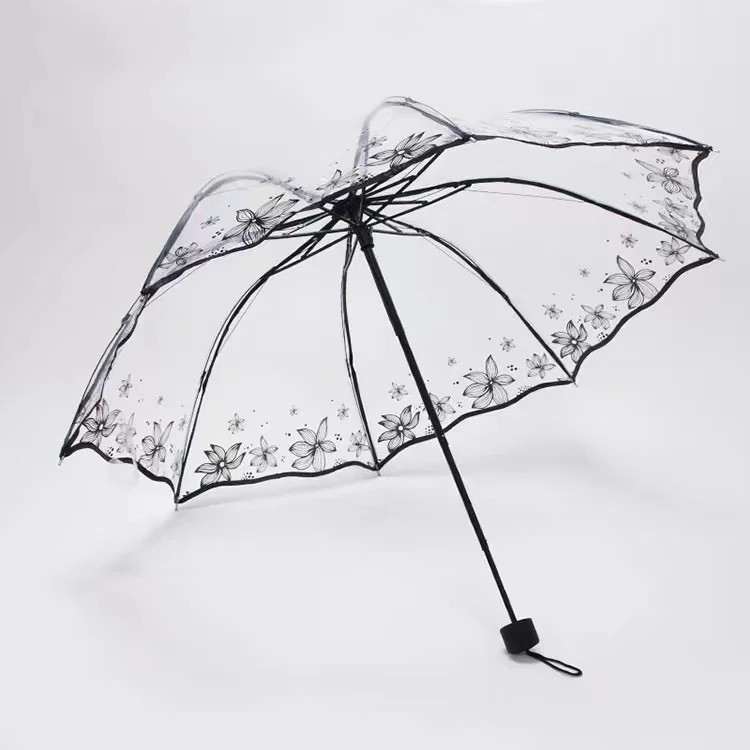 Transparent Summer Blossom Folding Umbrella 70% Apollo Sakura 8K Extra Large Thickened Japanese Style Manual Iron Ribs 8-Rib