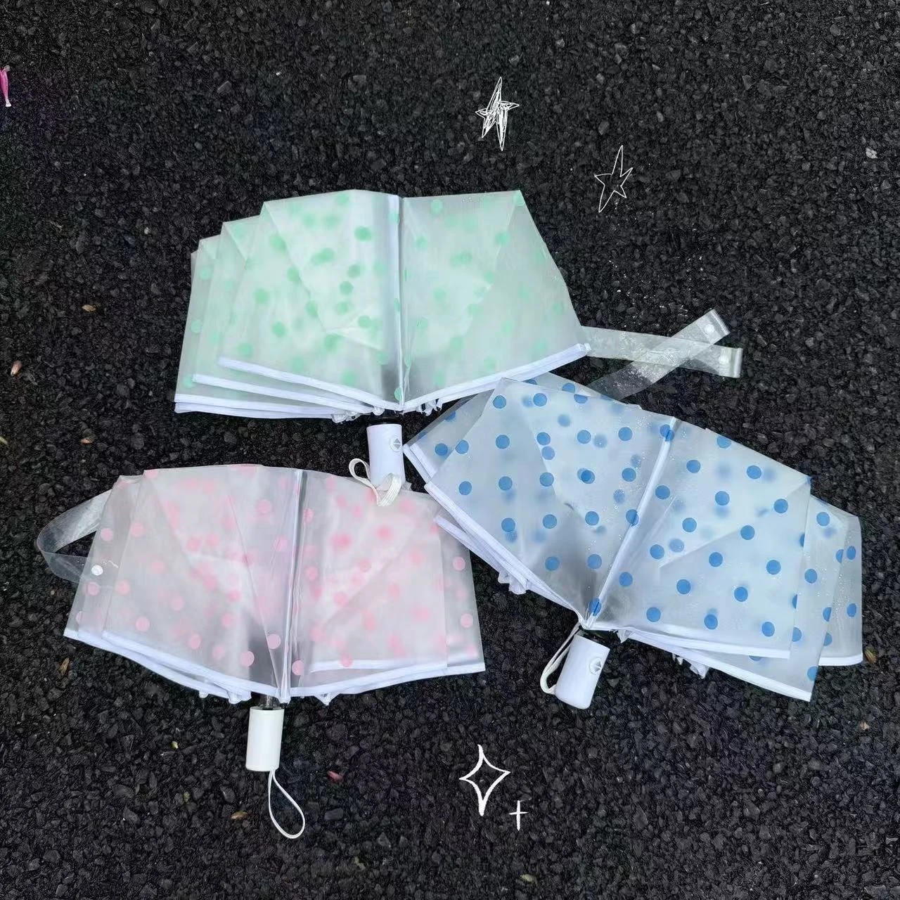 Polka Dot Frosted Semi-Transparent Korean Style Simple Ins Style Durable Semi Automatic Umbrella UV Protection 8 Ribs Atmosphere