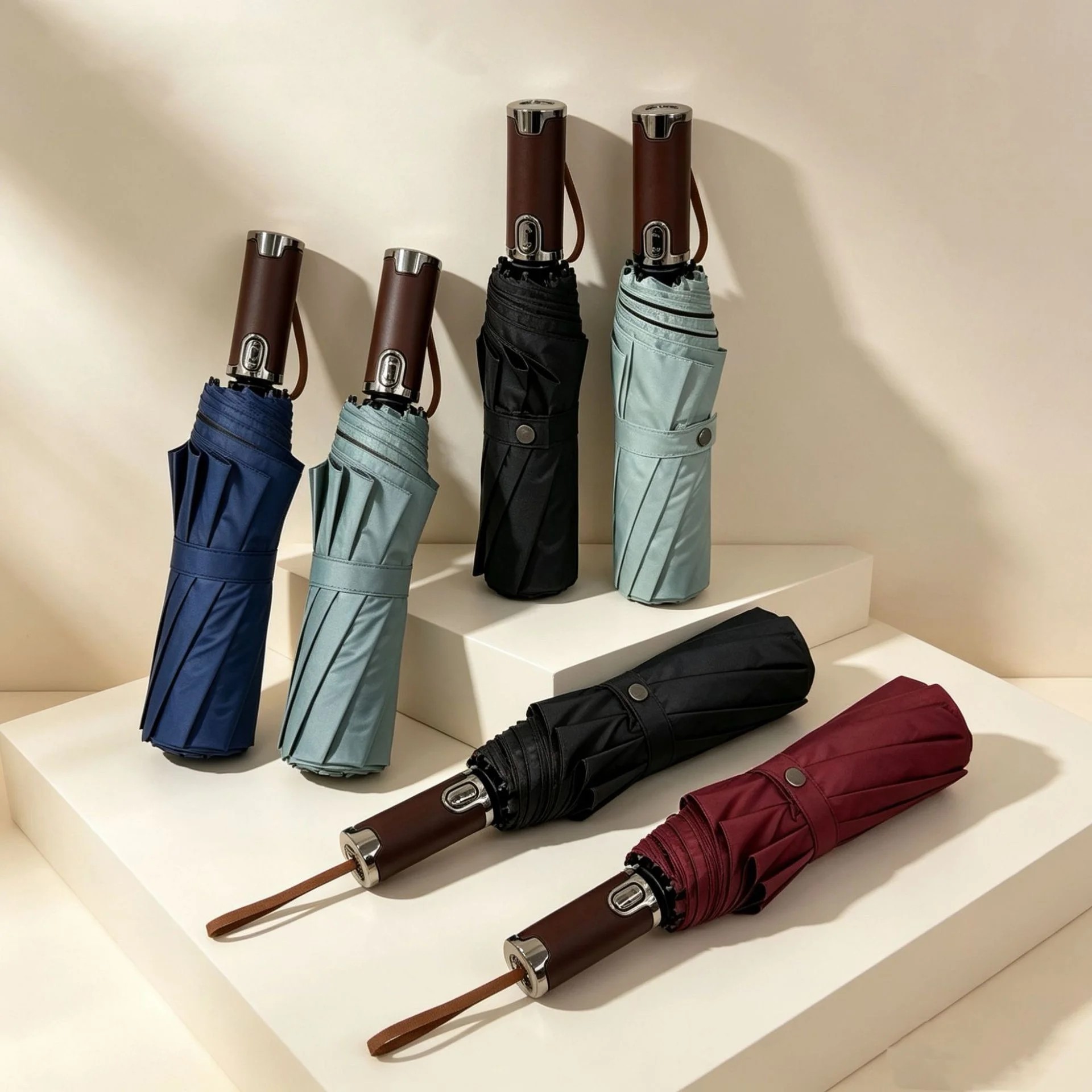 Three-Folding Automatic Business Advertising Gift Umbrella Men 10-Rib Automatic Double-Layer Windproof Collision Cloth Black