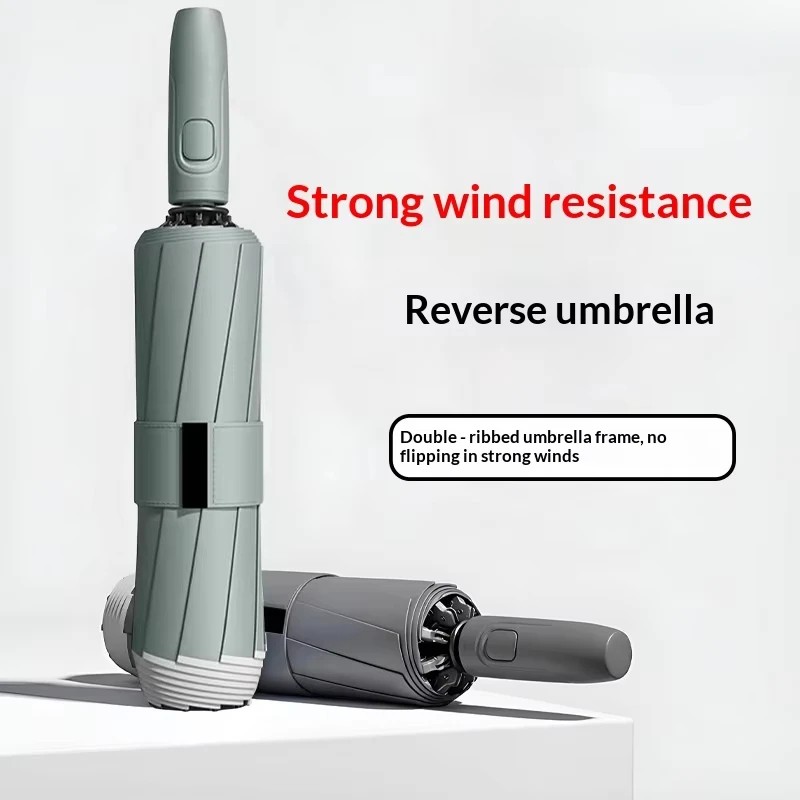 Full-automatic Men's Enlarged Thickened Reinforced Three-fold High-end Large Folding Umbrella Reverse Wind-resistant Advertising