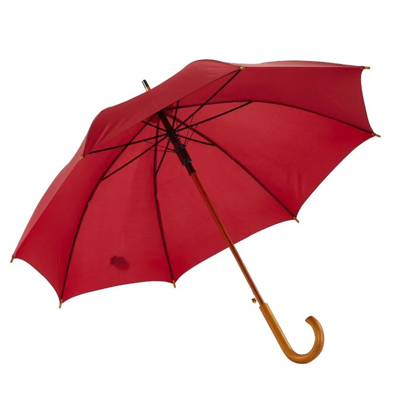 Long Handled Adult Straight Umbrella Wooden Shaft Tip Automatic Closure UV Protection Custom Logo Promotional Umbrella