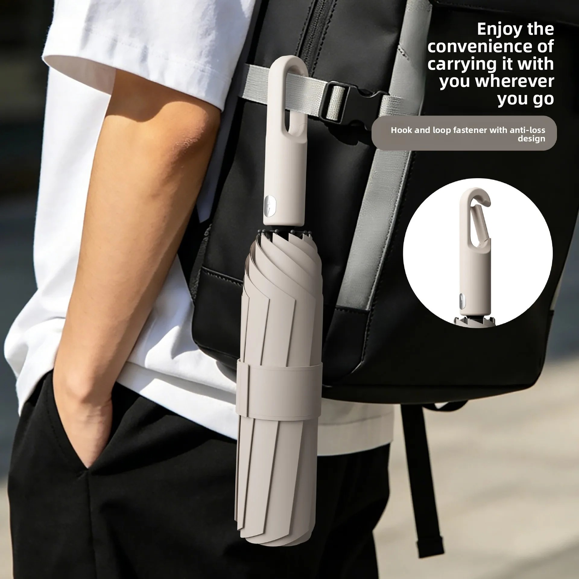 Ring-hook Fully-automatic Umbrella Easy Fold Outdoor Portable Creative Three-fold 8-rib Large UV Protection Custom Advertising