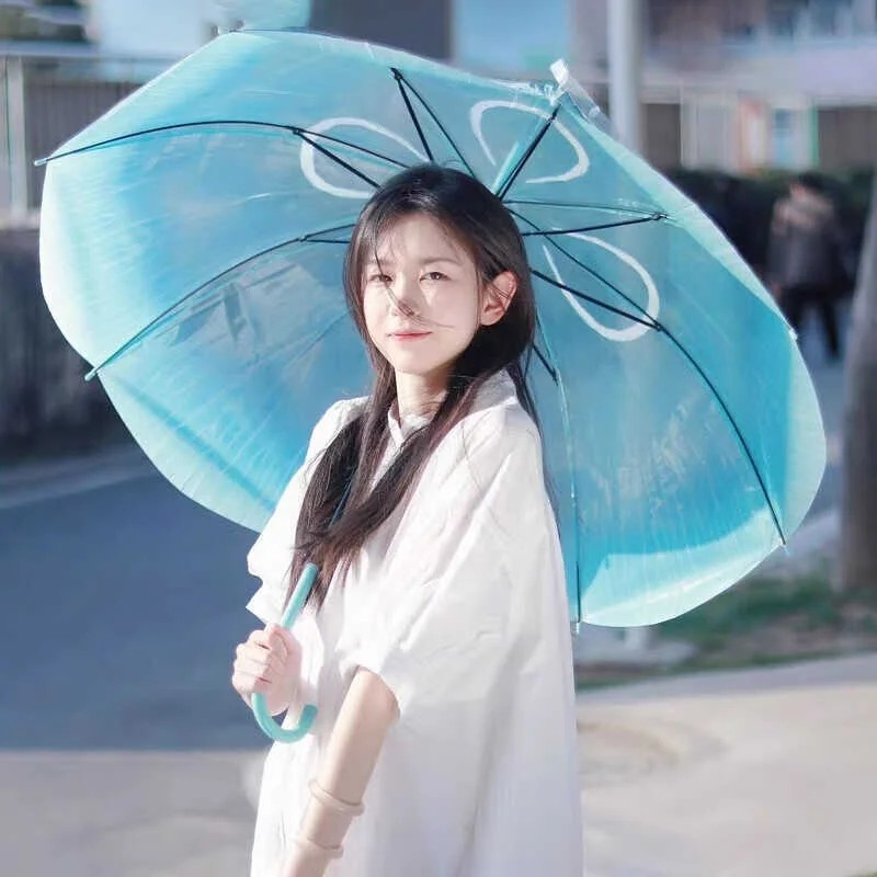 Semi Automatic Long Handled Transparent Gradient Jellyfish Design Waterproof TPE Umbrella with Straight Handle