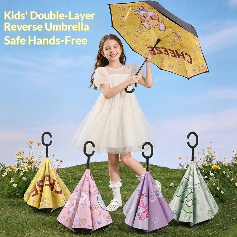 Children's Umbrella Primary School Students 6-12 Years Old Sunny Rainy Dual-use Cartoon Design Breathable Double-layer Umbrella