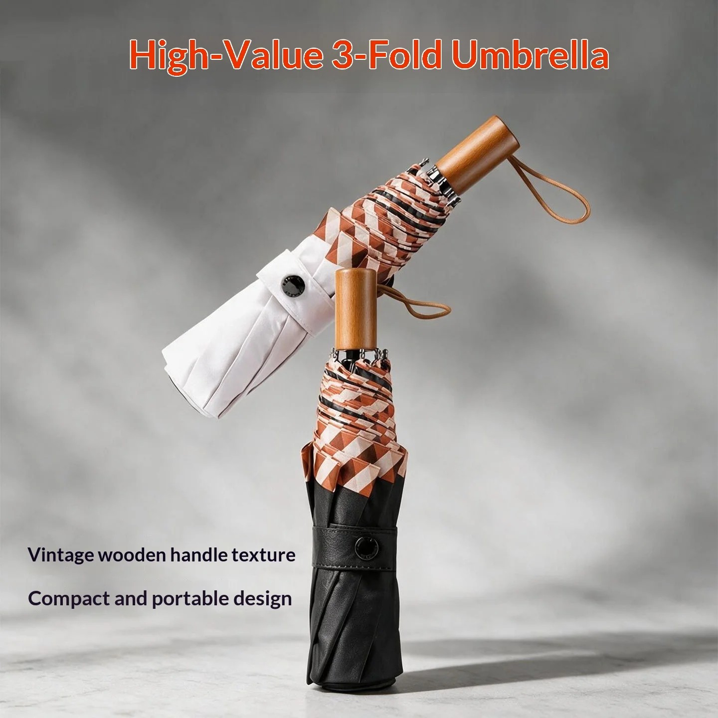 Sunshade Umbrella Folding Manual Vintage Wooden Handle Business Gifts Sunny Rainy Dual-use Black Glue Sunscreen UV-proof Girls'