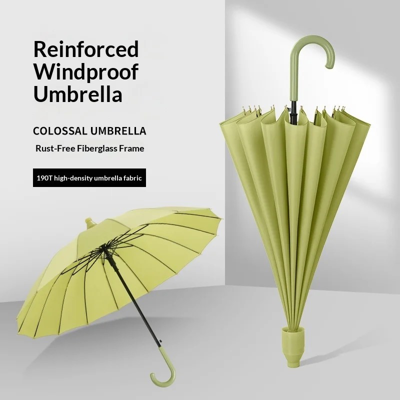 16bone Reinforced Straight Umbrella Automatic Long Handled Japanese Style Collision Cloth Steel Custom Made Large Umbrella