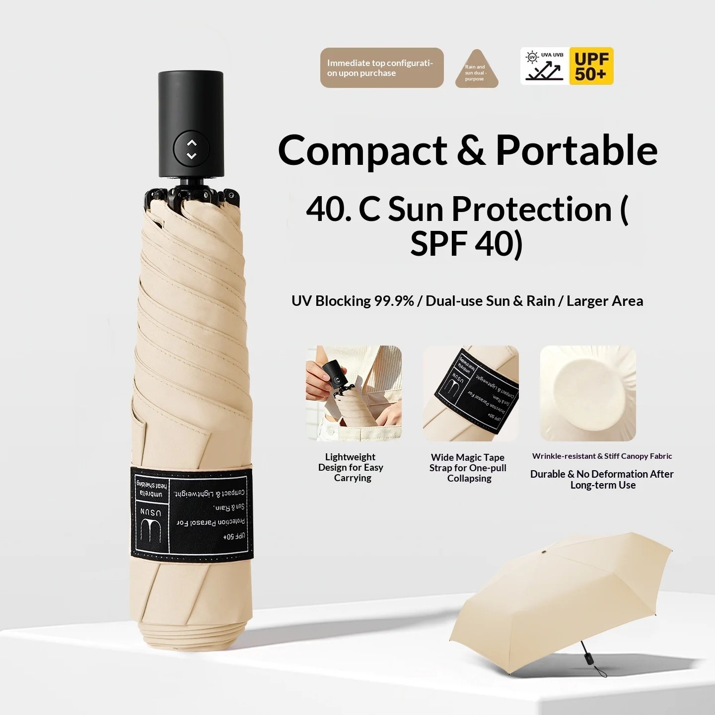 Three-fold Anti-wrinkle Automatic Opening UPF 50+ Ultra-light Sunscreen UV-proof Advertising Gift Umbrella Collision Cloth Alloy