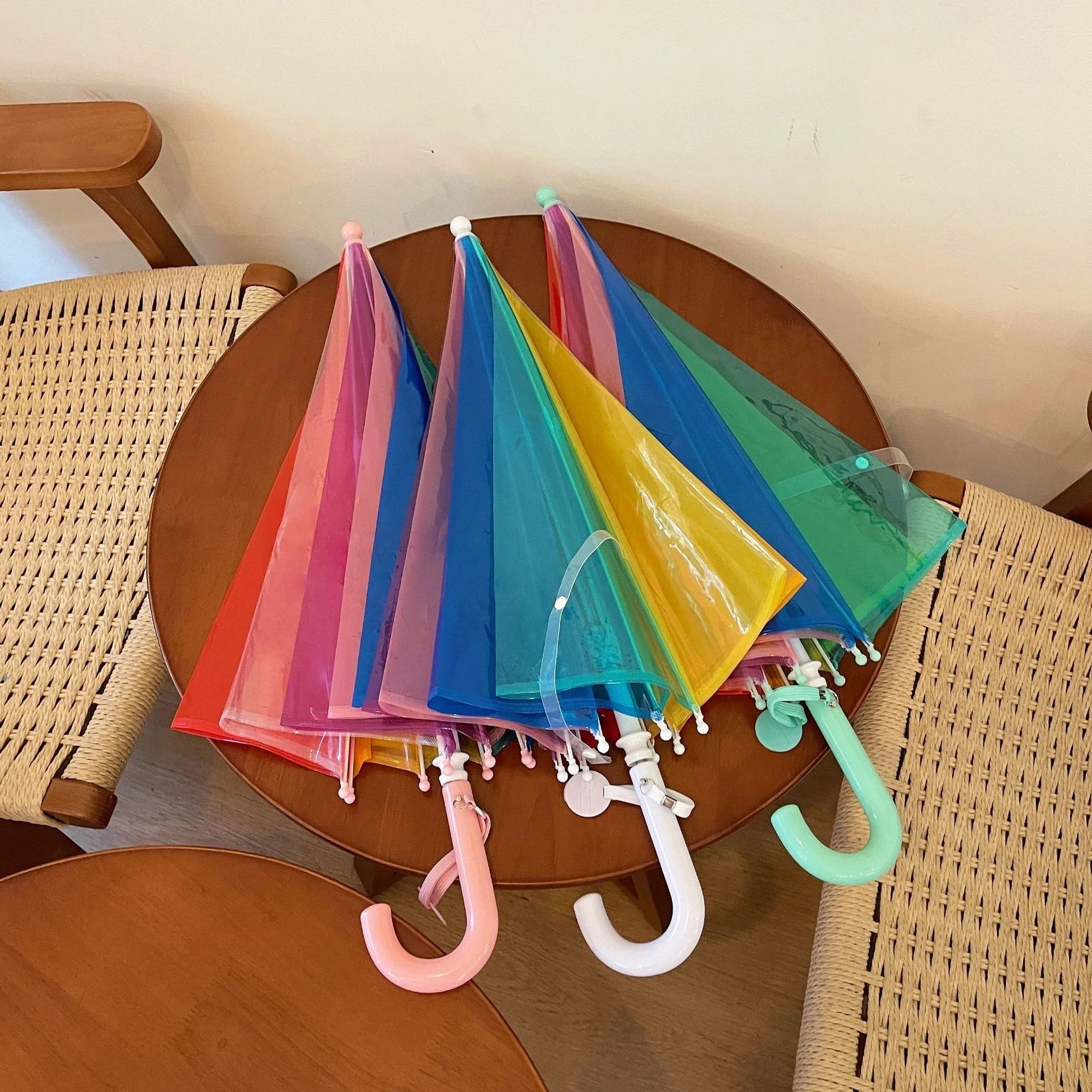 Stock Wholesale Children's Ultra Light Manual Straight Umbrella Rainbow Design for Baby Kindergarten Primary School Boys Girls