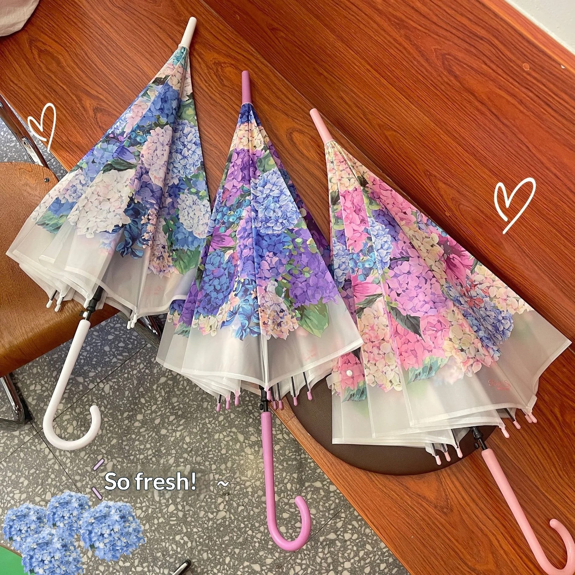 Hot Selling Japanese Style Dreamy Embroidered Ball Transparent Semi Automatic Long Handle 8rib Thickened Umbrella
