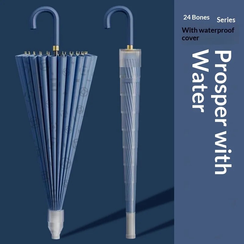 24 Bones Automatic Long-Handled Fiberglass Ribs Collision Cloth Large Size Double-Person Straight Rod Printed Umbrella
