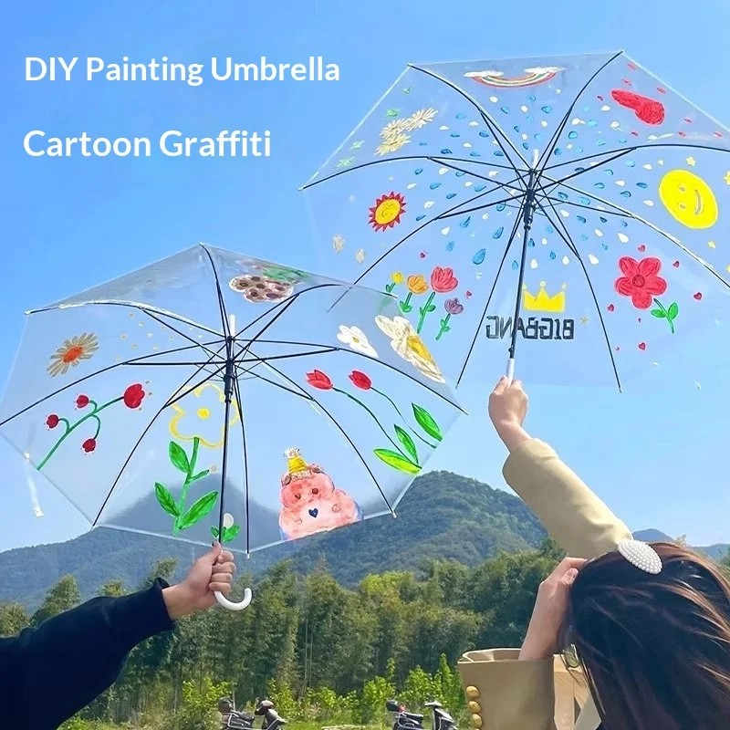 Children's PVC Transparent Umbrella DIY Craft Kit for Kindergarten Creative Handmade Painting Graffiti