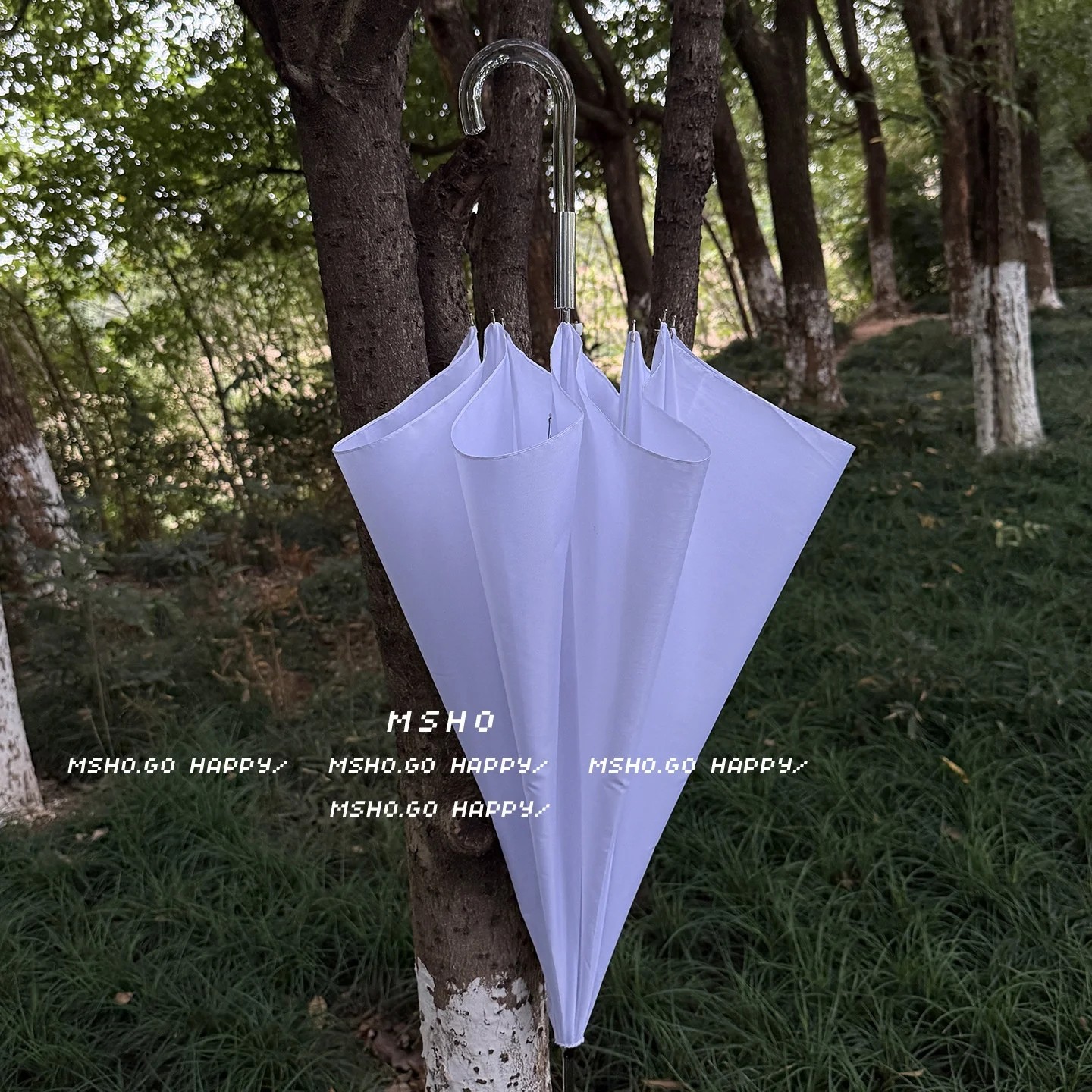 White Long-Handle Umbrella ~ High-end Solid Color Minimalist Ins-style Oversized Double-person Rainproof UV