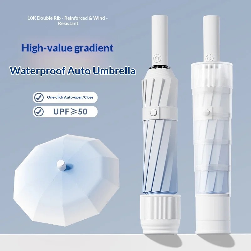 Waterproof Fully Automatic Minimalist Folding Umbrella with UV Protection Dual-use for Sunny & Rainy Days Portable Design