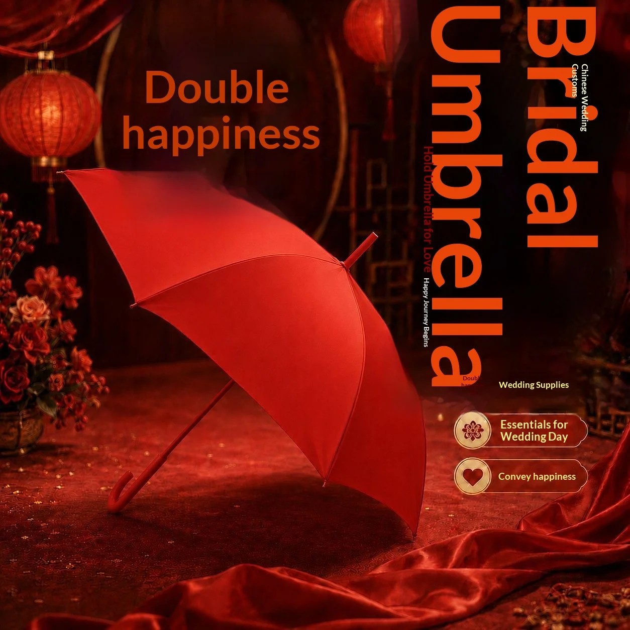 Wedding Red Bride Outdoor Long Handled Manual Umbrella Chinese Festive Solid Color Wedding Gift Manufacturer Wholesale