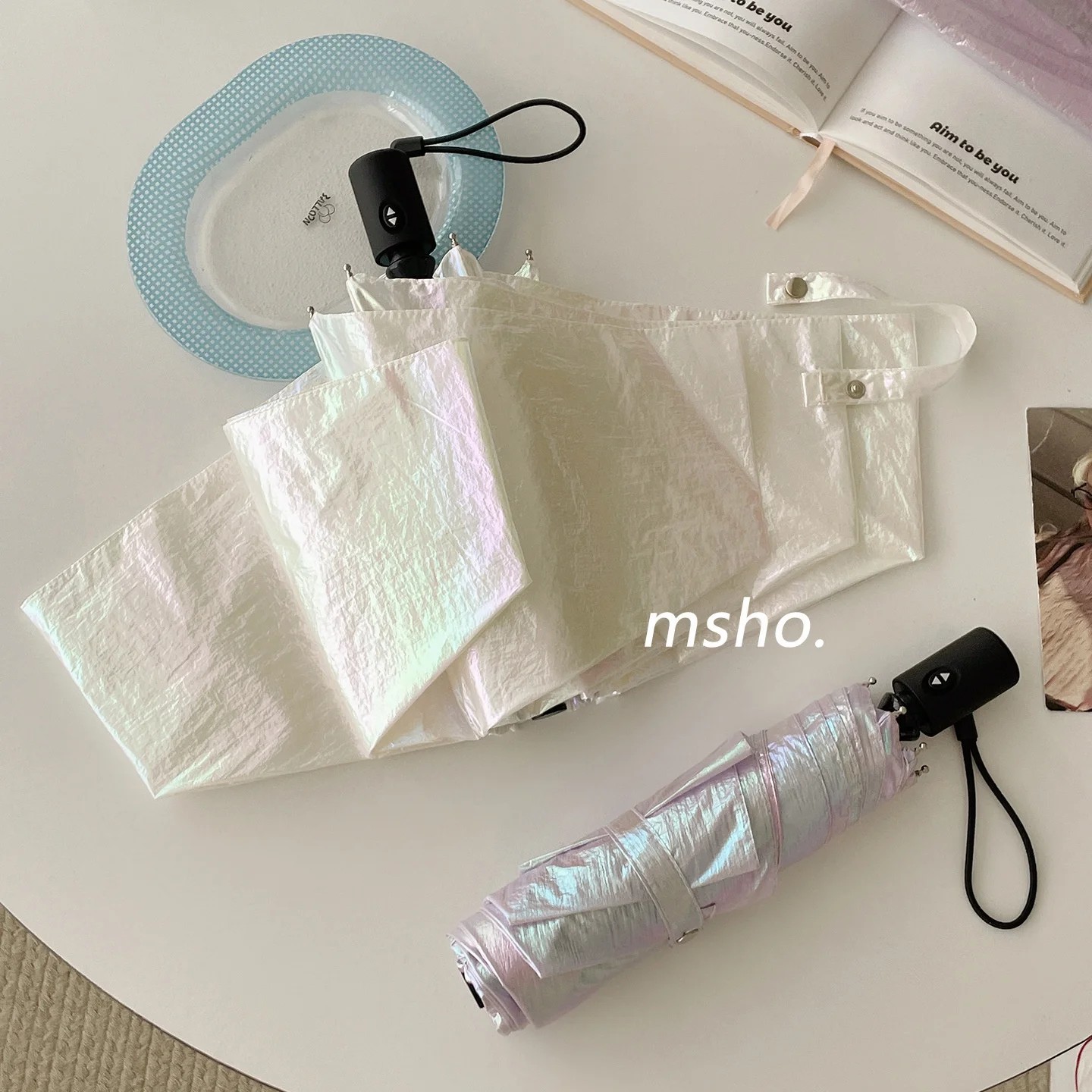 High-end Minimalist Aurora Iridescent Fully Automatic Umbrella for Women Dual-use Sun Rain Ultra-light High Aesthetic Value