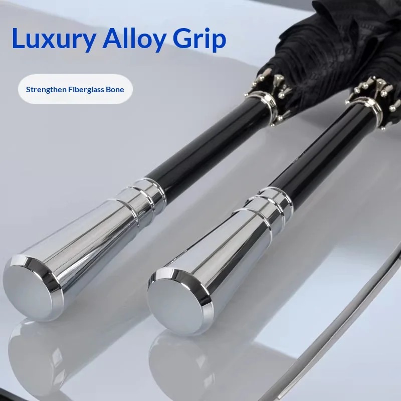 Light Luxury Long Handle Aluminum Alloy Business Umbrella UV Protection Spring Opening Windproof Design for Sunny Rainy Days