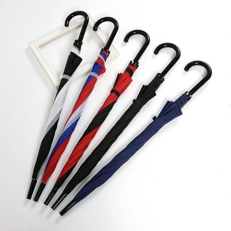 Factory Wholesale Korean Creative Color Matching Long Handle Manual Business Umbrella Straight Rod Umbrella Printing Umbrella